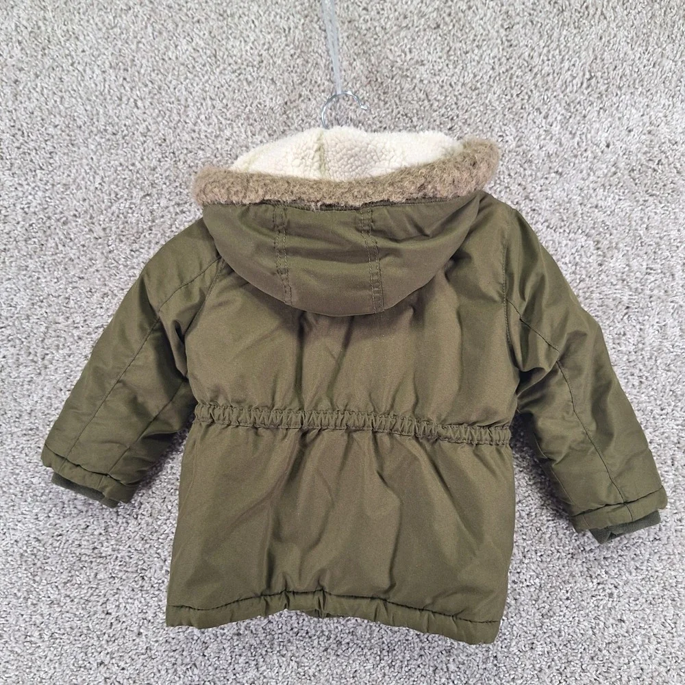Carter's Jacket Boys S/4 Green Heavyweight Parka Faux Fur Hood Utility Winter